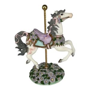 Carousel Garden Horse September Aster Roman Inc 1996 #61439 White Gray Purple